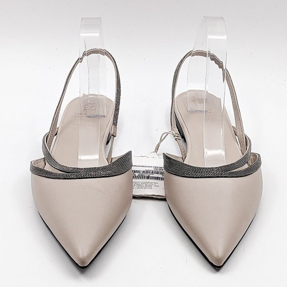 Brunello Cucinelli Women Nappa Beige Leather Slingback Flats Size 11US EUR41 - Picture 2 of 11